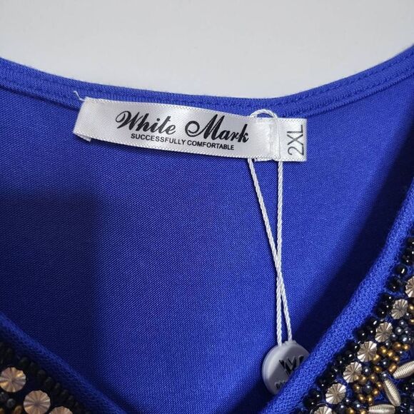 White Mark Embellished V-Neck Luna Tunic Top Blue Royal Size 2XL - Picture 9 of 10
